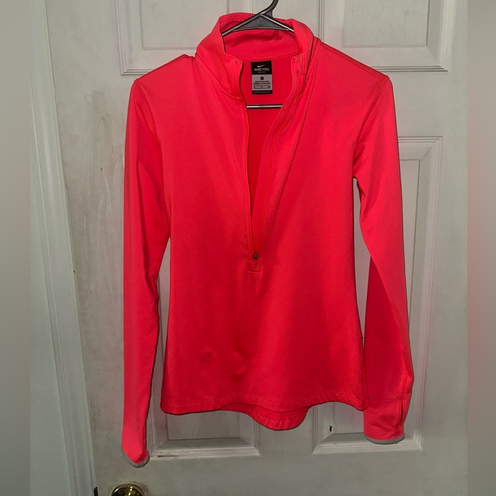 Nike Neon Pink Long Sleeve Fitted Zip Down Shirt
